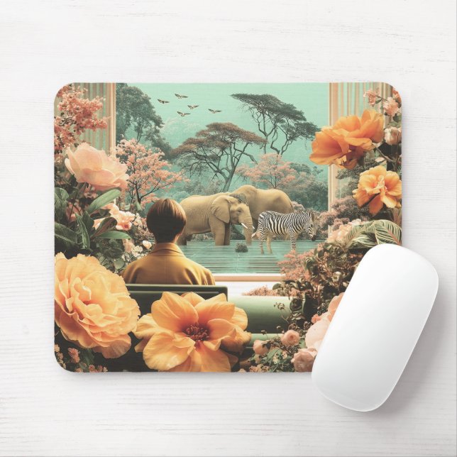 Surreal Safari Scene With Elephants Zebras Mouse Mat (With Mouse)