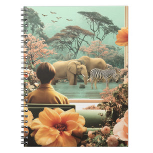 Surreal Safari Scene With Elephants Zebras Notebook
