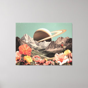 Surreal Saturn Over Mountain Valley Canvas Print