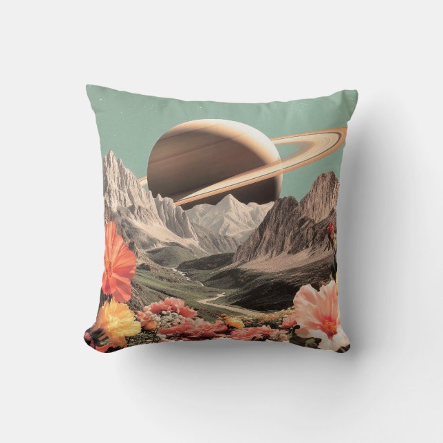 Surreal Saturn Over Mountain Valley Cushion (Front)