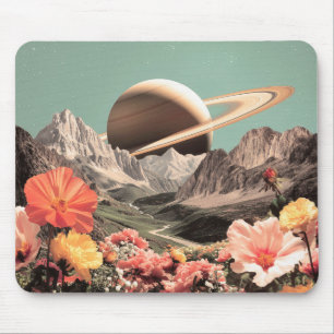 Surreal Saturn Over Mountain Valley Mouse Mat