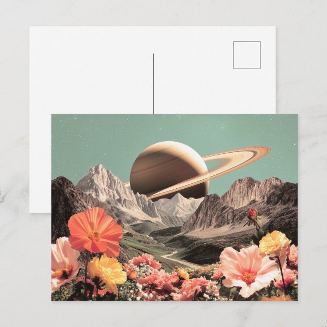 Surreal Saturn Over Mountain Valley Postcard (Front/Back)