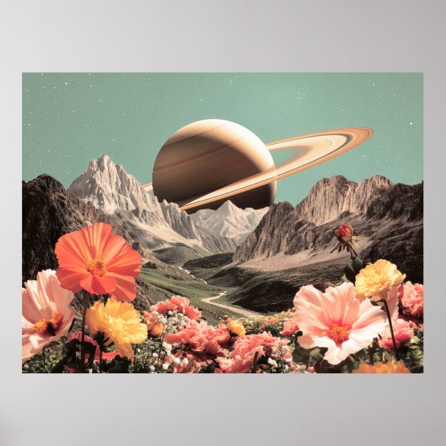 Surreal Saturn Over Mountain Valley Poster (Front)