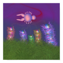 Surreal sci-fi organisms in a dreamlike field