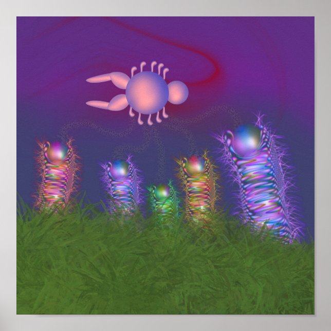 Surreal sci-fi organisms in a dreamlike field poster (Front)