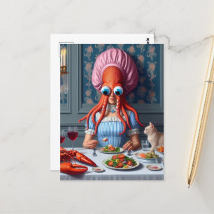 Surreal Seafood Meal Octopus Woman Postcard