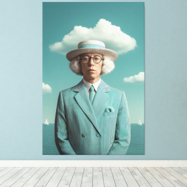 Surreal Seaside Gentleman Portrait Canvas Print (Insitu(Wood Floor))