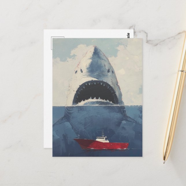 Surreal Shark and Boat Postcard (Front/Back In Situ)