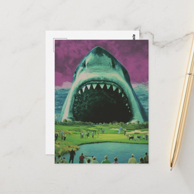 Surreal Shark on the Golf Course Postcard (Front/Back In Situ)