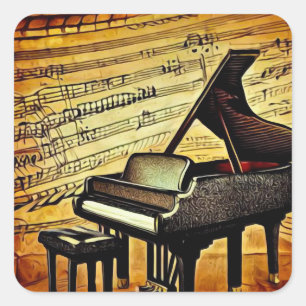 Surreal Sheet Music & Grand Piano Square Sticker