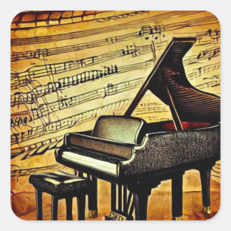 Surreal Sheet Music & Grand Piano Square Sticker