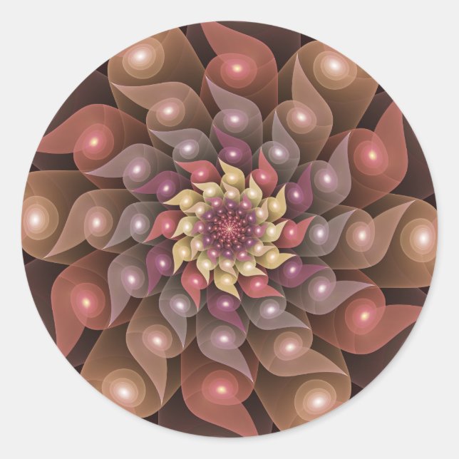 Surreal Shiny Flower Modern Abstract Fractal Art Classic Round Sticker (Front)