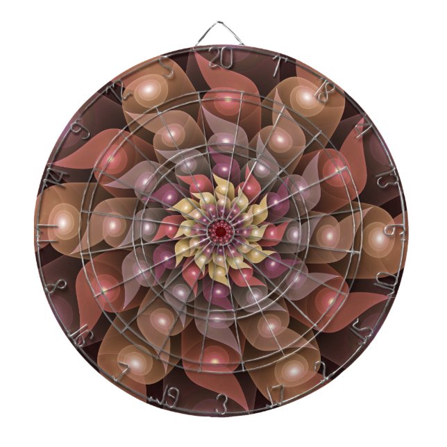 Surreal Shiny Flower Modern Abstract Fractal Art Dartboard (Front)
