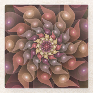 Surreal Shiny Flower Modern Abstract Fractal Art Glass Coaster