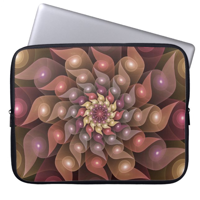 Surreal Shiny Flower Modern Abstract Fractal Art Laptop Sleeve (Front)