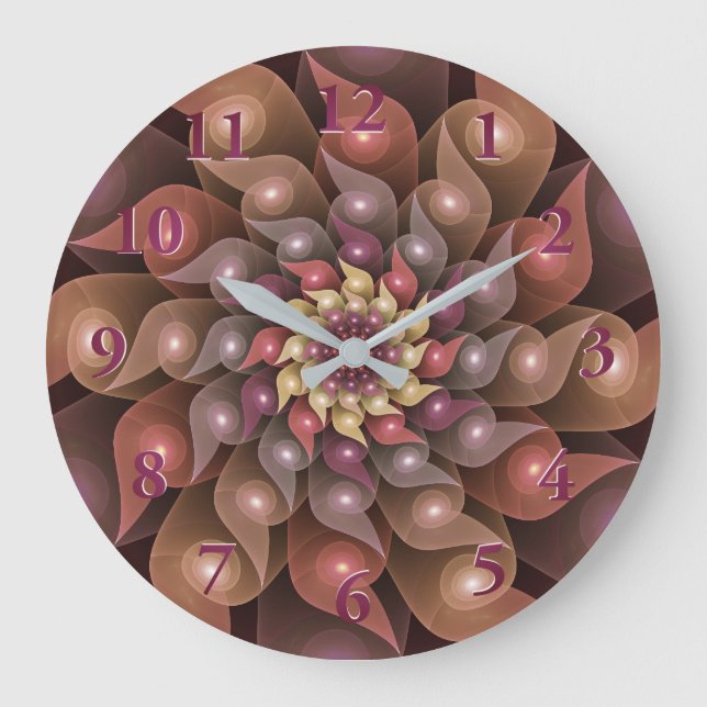 Surreal Shiny Flower Modern Abstract Fractal Art Large Clock (Front)