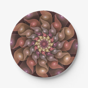 Surreal Shiny Flower Modern Abstract Fractal Art Paper Plate