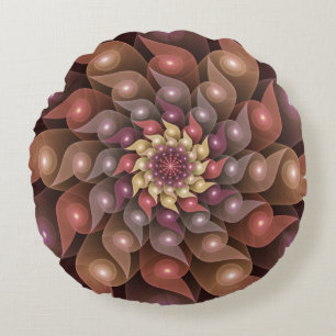 Surreal Shiny Flower Modern Abstract Fractal Art Round Cushion