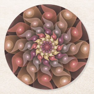 Surreal Shiny Flower Modern Abstract Fractal Art Round Paper Coaster