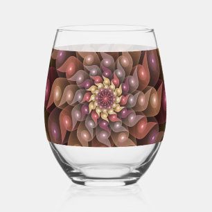 Surreal Shiny Flower Modern Abstract Fractal Art Stemless Wine Glass