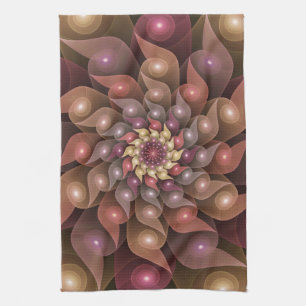 Surreal Shiny Flower Modern Abstract Fractal Art Tea Towel