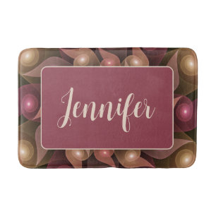 Surreal Shiny Flower Modern Abstract Fractal Name Bath Mat