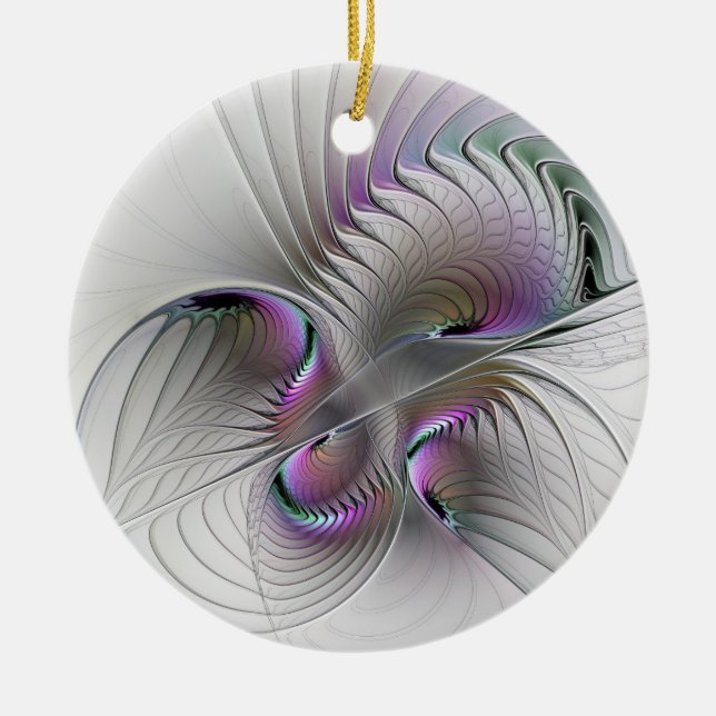 Surreal Shy Beauty Modern Abstract Fractal Art Ceramic Tree Decoration (Front)