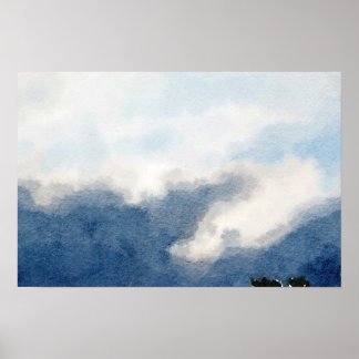 Surreal Sky and Clouds Watercolor Painting Poster