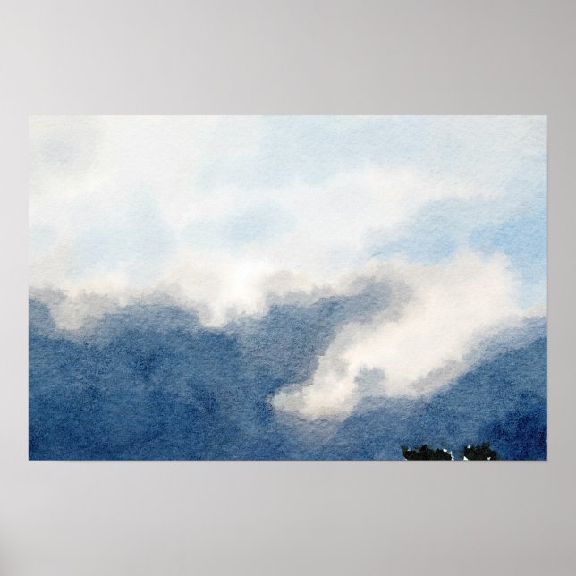 Surreal Sky and Clouds Watercolor Painting Poster (Front)