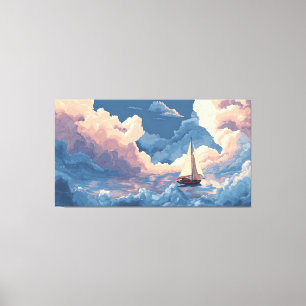 Surreal Sky Sailing Boat Dreamscape Colourful Wall Canvas Print