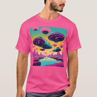 Surreal Skyline Psychedelic Flying Cars family gif T-Shirt