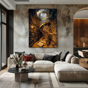 Surreal Spiral Library with Endless Books Poster