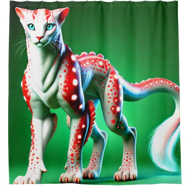 Surreal spotted feline glowing colour contrast shower curtain (Front)