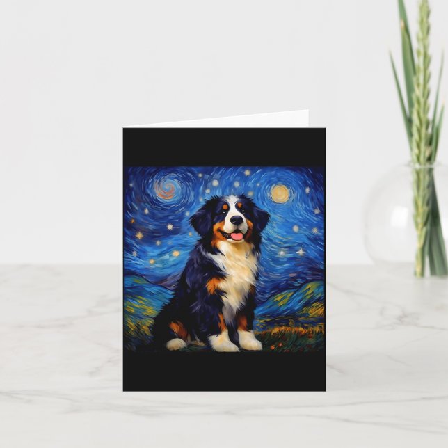 Surreal Starry Night Bernese Mountain Dog  Card (Front)