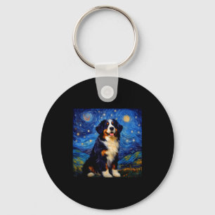 Surreal Starry Night Bernese Mountain Dog  Key Ring
