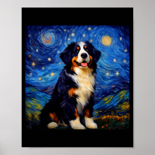 Surreal Starry Night Bernese Mountain Dog Poster