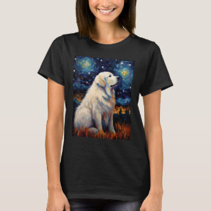 Surreal Starry Night Great Pyrenees Dog T-Shirt