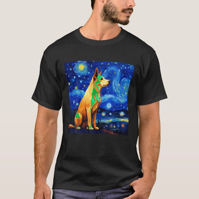 Surreal Starry Night Jindo Dog T Shirt (Front)