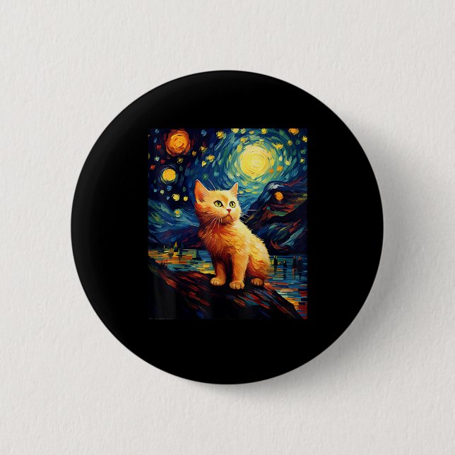 Surreal Starry Night Munchkin Cat 6 Cm Round Badge (Front)