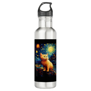 Surreal Starry Night Munchkin Cat 710 Ml Water Bottle
