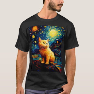 Surreal Starry Night Munchkin Cat T-Shirt