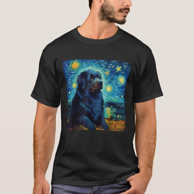 Surreal Starry Night Newfoundland Dog  T-Shirt (Front)