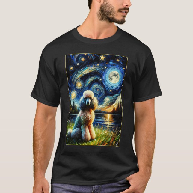 Surreal Starry Night Poodle Dog Lover T-Shirt (Front)