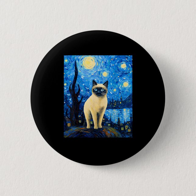Surreal Starry Night Siamese Cat 6 Cm Round Badge (Front)