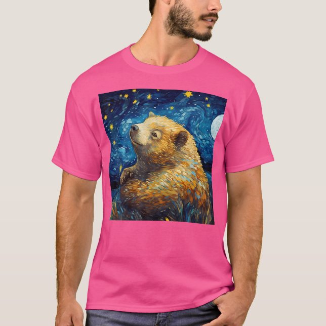 Surreal Starry Night Wombat T-Shirt (Front)