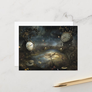 Surreal Steampunk Clock Swamp Postcard