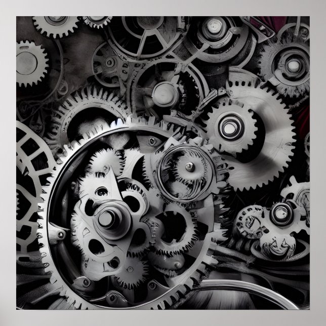 Surreal Steampunk Gears Background Poster (Front)