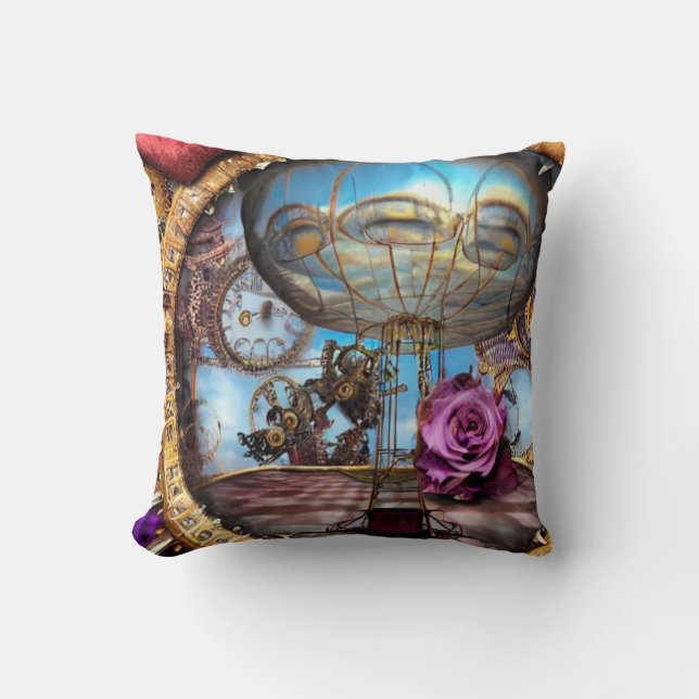 Surreal Steampunk Hot Air Balloon Cushion (Front)