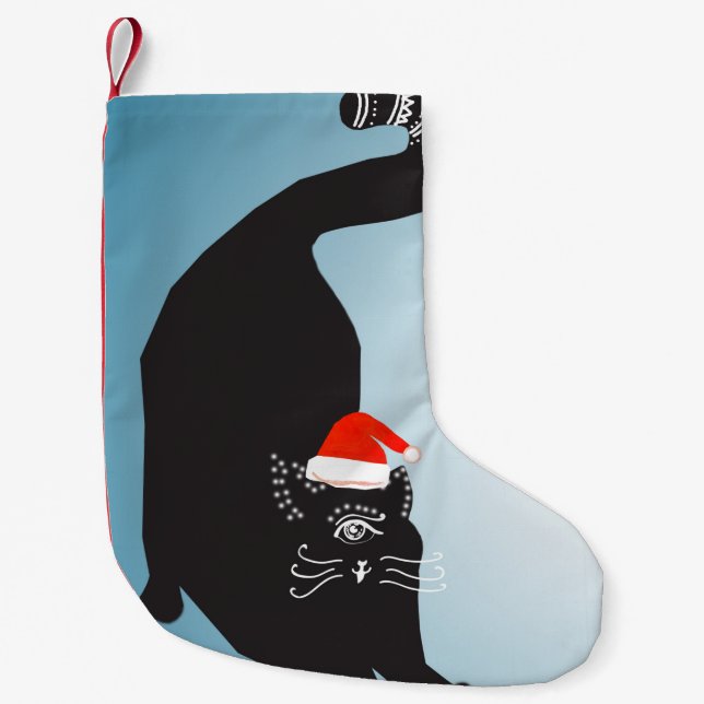 Surreal Strange Cat Santa Hat Small Christmas Stocking (Front)