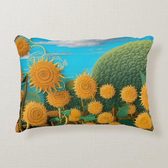 Surreal Sunflowers of Yarn Decorative Cushion (Front)
